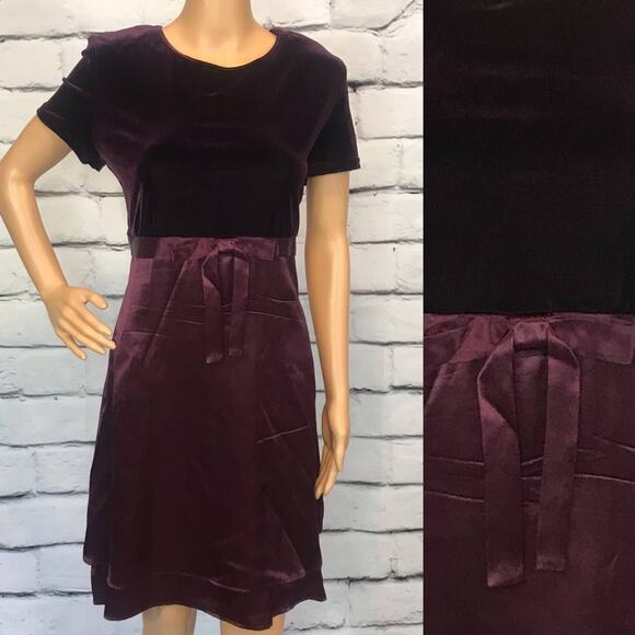 Vintage 90s Merlot Satin Velvet Mini Dress - Picture 1 of 3